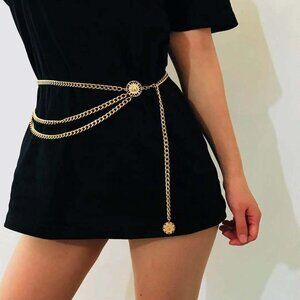 2/$30 Layered Gold Metal Waist Chain Belt Tassel Coin Pendant Ethnic Style OS